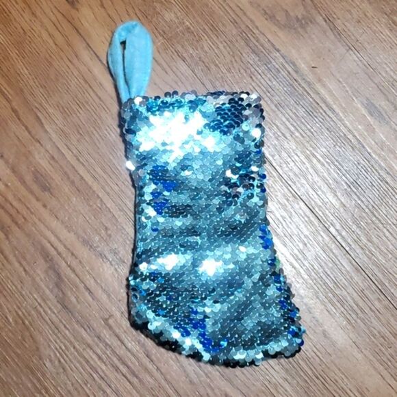 Mini Ice Blue Sequin Christmas Stocking - Picture 1 of 4